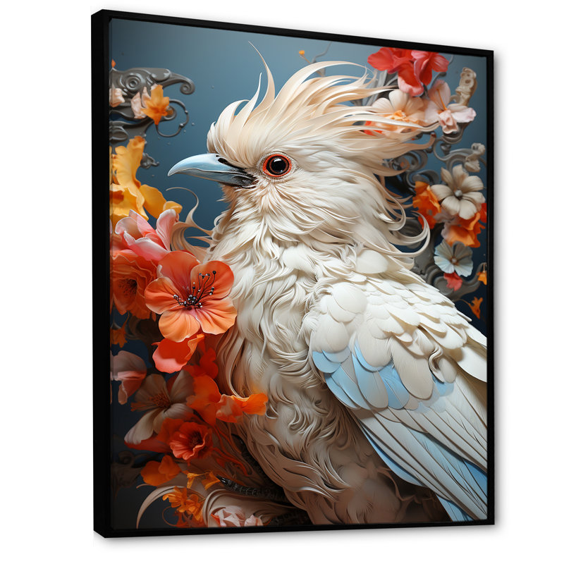 Bird Feathery Symphony sur toile, H 32 po x l 24 po x P 1 po, Cadre flottant noir