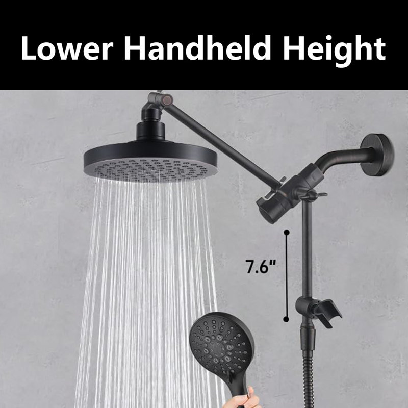 2.5 GPM Rain Shower Head With Handheld Spray,Dual Shower Head With Adjustable Extension Arm, 3-Way Diverter, 69” Long Hose