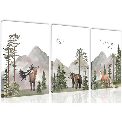 Woodland Nursery Wall Art - ensemble de 3 impressions d'animaux de la forêt avec cerf, ours et renard, toile 12 x 16 pouces