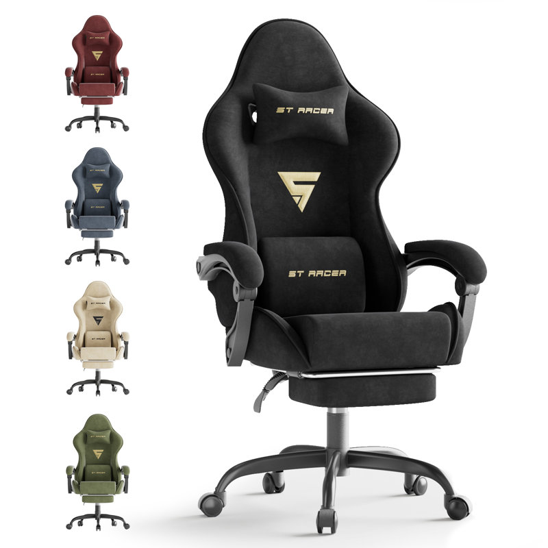 Fauteuil de jeu ergonomique en velours avec repose-pieds Soontrans, Noir
