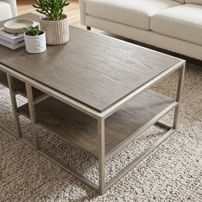 Table basse, table basse, table de salon avec cadre en bois et tablette Kycie