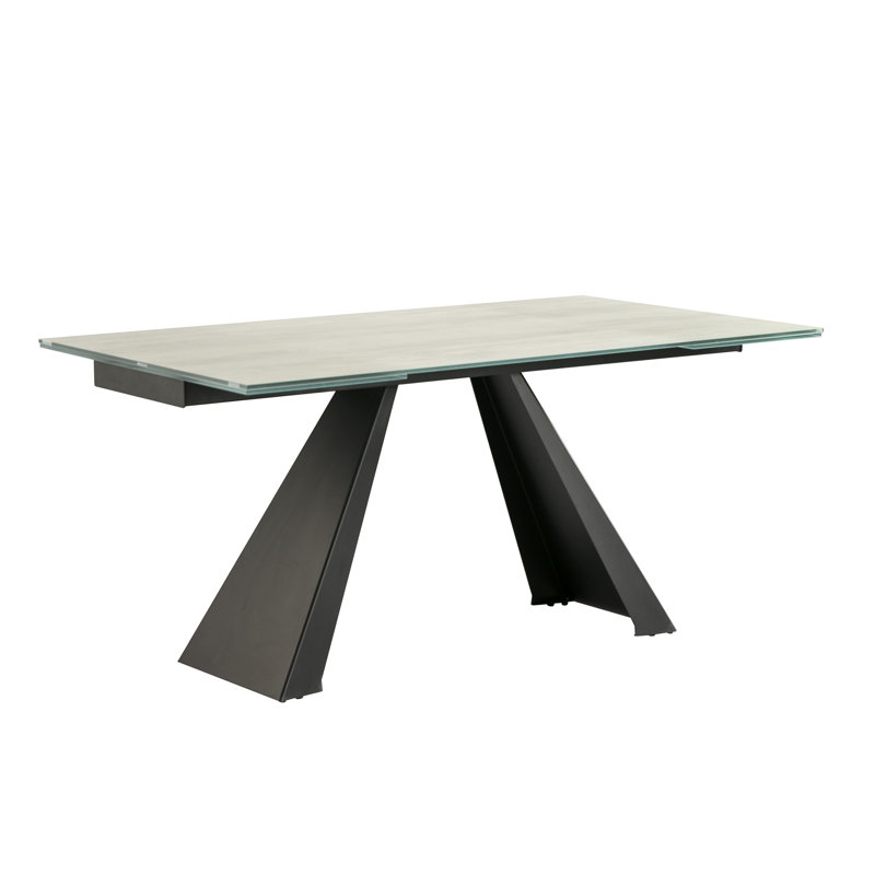 Gilford Extendable Glass Top Metal Base Dining Table, White
