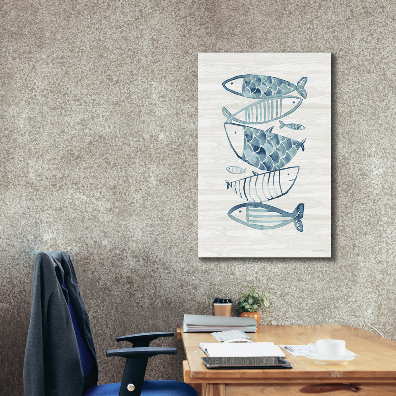 «Driftwood Blue Fish 2» par Mercedes Lopez, art mural sur toile Charro, H 40 po x l 26 po x P 1,5 po