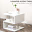 Table d'appoint 20 po avec rangement, bout moderne en forme de S blanc et charmante table basse, caractéristique légère