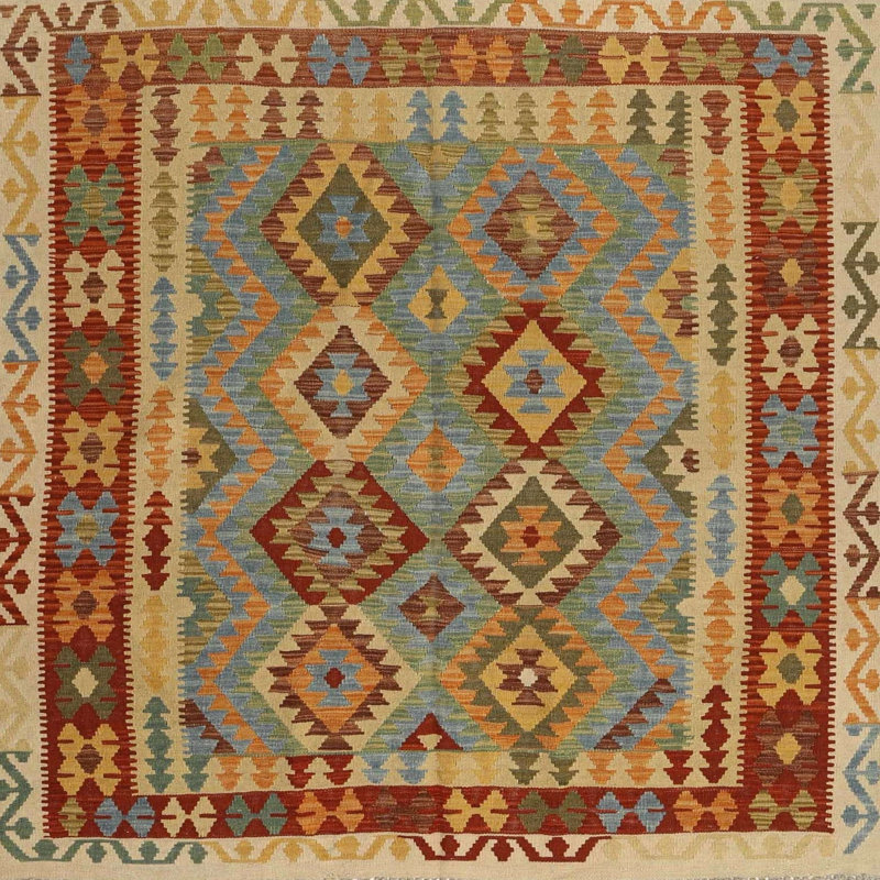 Tapis orange/marron contemporain, Carré 5 pi