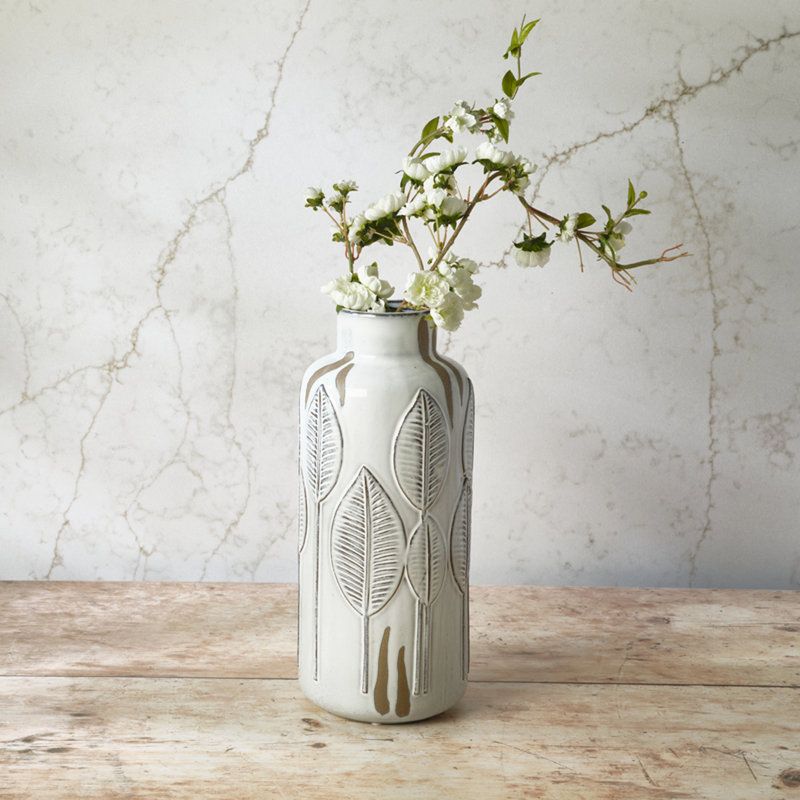 Embossed Leaves Ceramic Table Vase