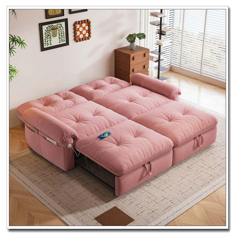 Canapé-lit convertible en velours multifonctionnel, Rose