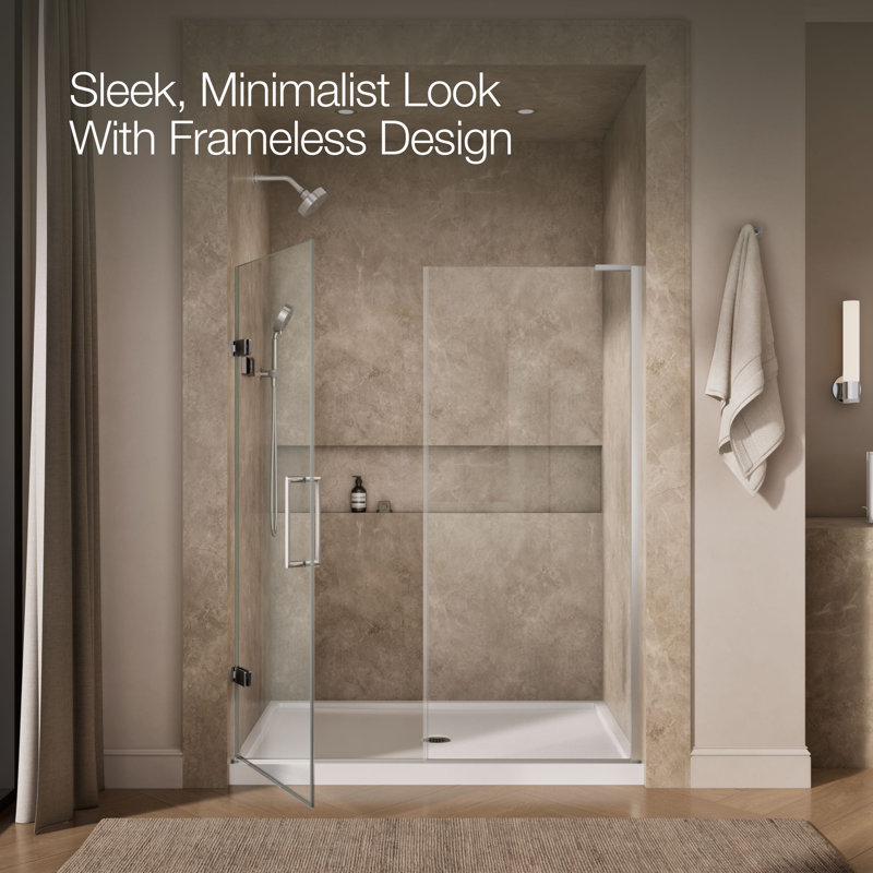 Composed 57-1/4-In58-In W X 71-1/2-In H Frameless Pivot Shower Door With 3/8-In Crystal Clear Glass And Back-To-Back Vertical Door Pulls