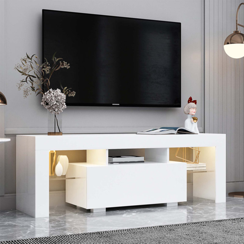Modern LED Light TV Stand With Large Storage, Ideal For Living Room Entertainment And Aesthetic Enhancement, White