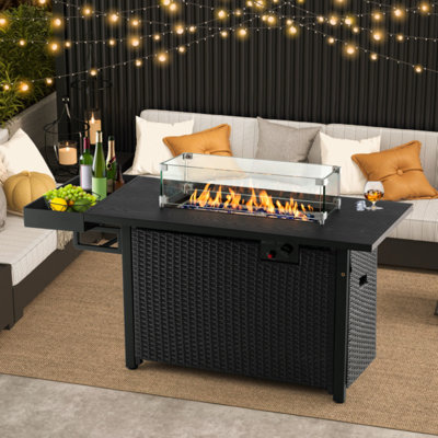 50 000 BTU 42 po Table de foyer d'extérieur au propane avec pare-vent et pierres en verre, noir