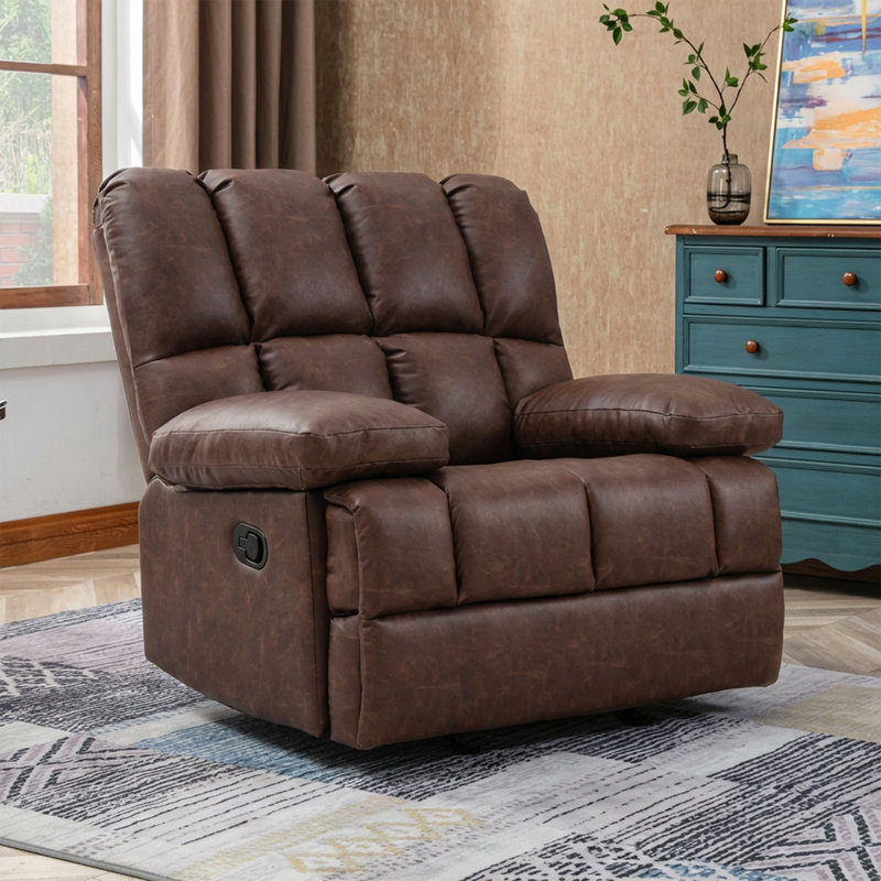 Brisen 44.5'' Wide Classic and Soft Faux Leather Glider Manual Recliner, Mocha