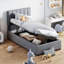Élégant lit plateforme simple avec grand rangement hydraulique et rangement gris
