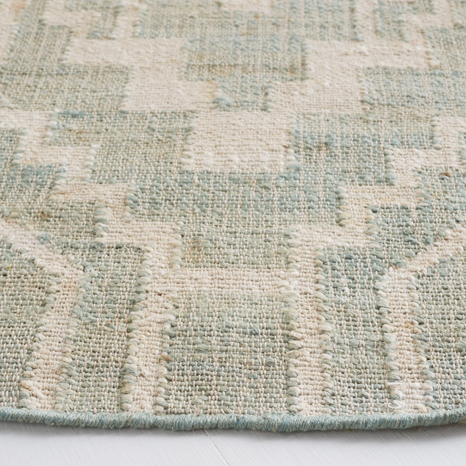 Ponce Light Blue Green Ivory Oriental Jute Rug, Round 6'