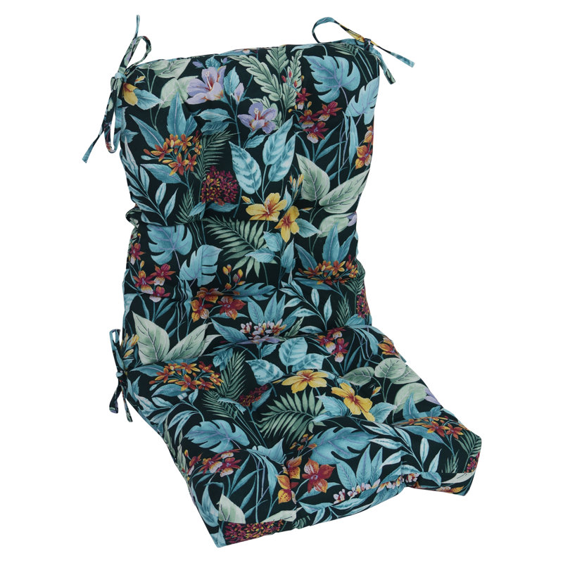 Outdoor Tufted Seat/Back Chair Cushion, Blue/Green/Carena Teal Floral, 18" W x 18" D