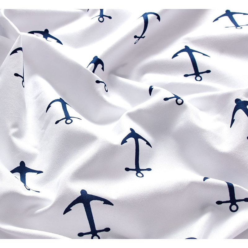 Microfiber White Navy Anchors Nautical Sheet Set, Twin Sheet Set with 1 Pillowcase, Geometric 1