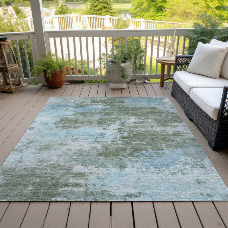 Tapis de sauge Xhevrie intérieur / extérieur lavable à la machine, Rectangle 10 pi x 14 pi