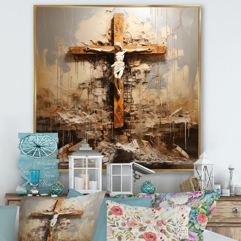 Divine Love, croix religieuse sur toile, H 30 po x l 30 po x P 1 po, Cadre flottant doré