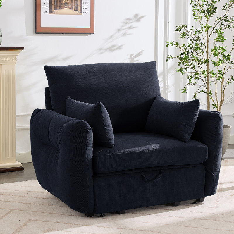 Fauteuil d'appoint moderne en velours côtelé, siège unique avec accoudoirs, Velours côtelé bleu marine