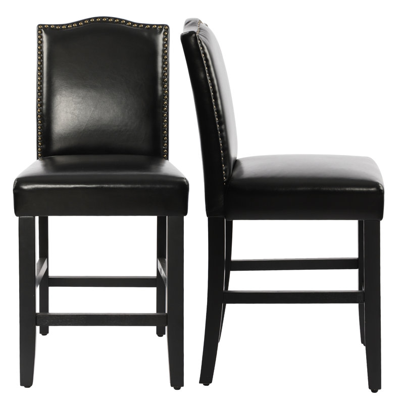 Pu Leather Upholstered Wooden Counter Height Bar Stools With Nailheads And Rubber Wood Legs For Home Kitchen And Restaurant