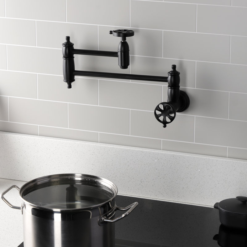 Kingston Brass Belknap Two-Handle 1-Hole Wall Mount Pot Filler Faucet, Matte Black