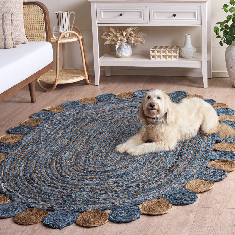 Tapis en jute de coton tissé à la main Cormier, Ovale 5 pi x7 pi