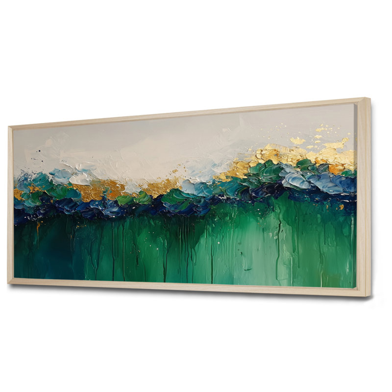 Nuhad Green Neo Expressionism Of Rhythmic Driauge Flowers III - Neo-Expressionism Wall Art, H 28 po x l 60 po, Floater Framed