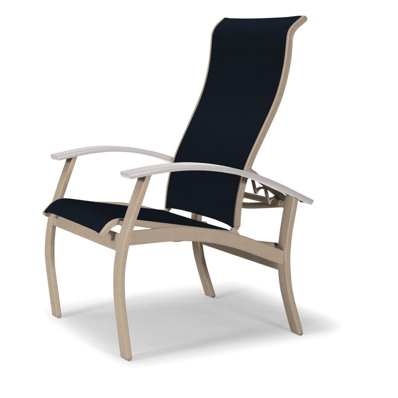 Chaise de patio Askar, Blanc, Bleu marine 13D Sunbrella®, Désert texturé