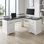 Bureau de 59 pouces en forme de L contemporain avec centre de chargement intégré et armoire de rangement avec support pour moniteur ergonomique, tiroir classeur et tablette de support amovible