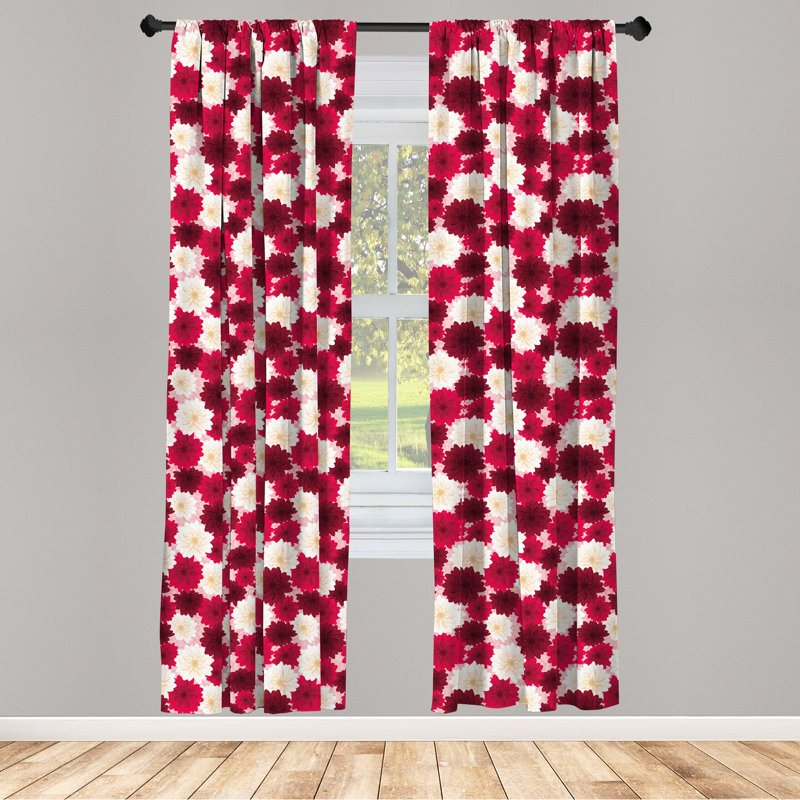Rideaux 4 panneaux Bungalow Rose Maroon, fleurs de dahlia en fleurs, rose pêche Poon, L 56 po x L 84 po