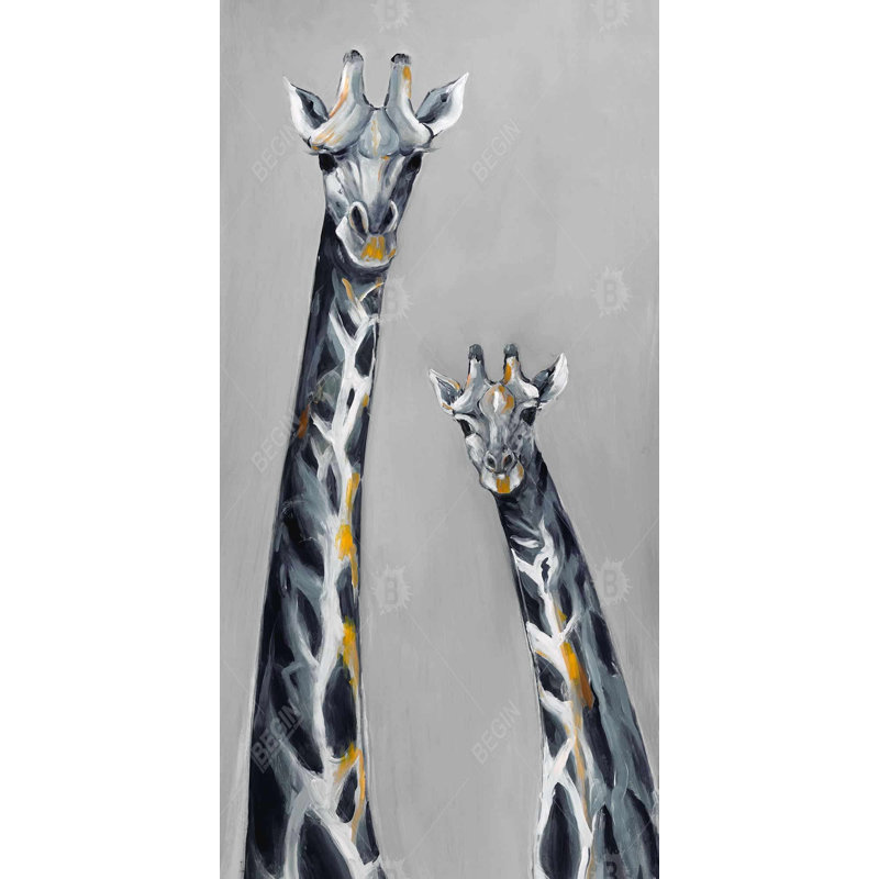 Toile girafe bleu acier - décor animal de salon