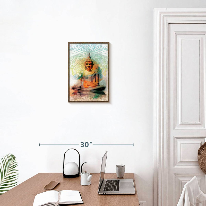 Sitting Buddha, Floating Frame Walnut, 13" x 19"
