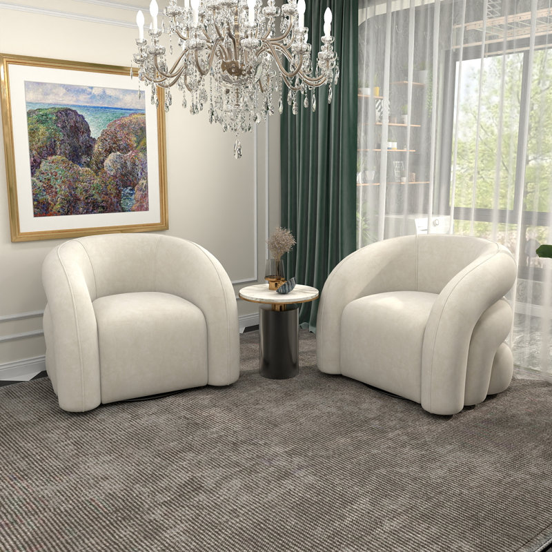 Fauteuil demi-tonneau pivotant de 34,6 po Briggette, Blanc