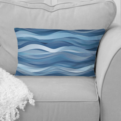 White Blue Modern Waves III - Modern Lumbar Pillow