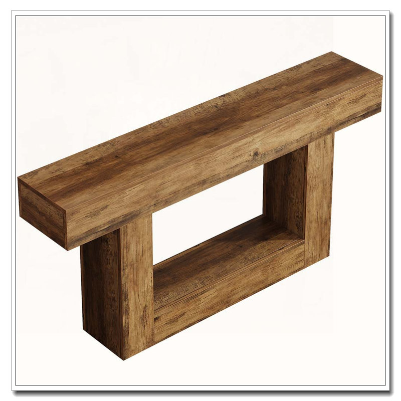 Farmhouse Two-Tier Console Table with U-Shaped Base Easy Assembly, Brown