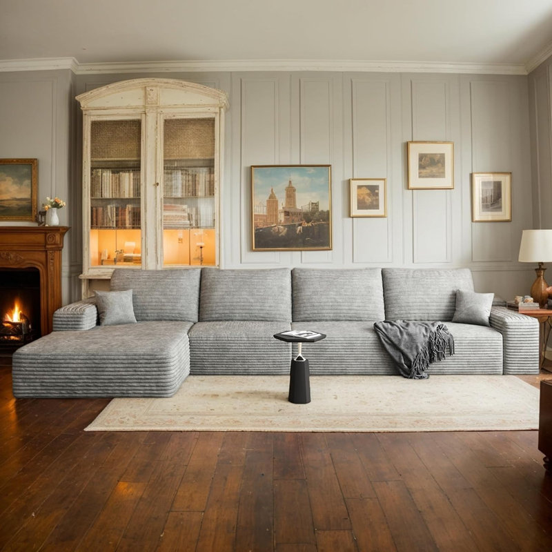 Canapé surdimensionné désossé de 135 po avec méridienne gauche en L, siège modulaire moderne avec siège profond, sans assemblage requis, canapé modulaire Cloud en velours côtelé (méridienne 4S et côté gauche)