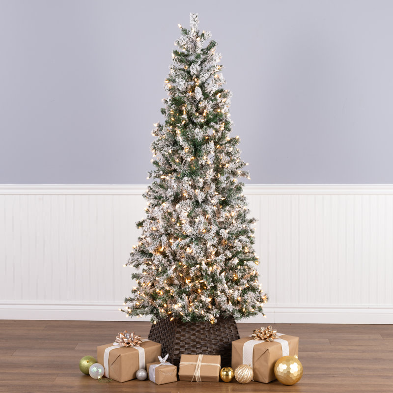 Slim White Fir Artificial Christmas Tree with LED Lights