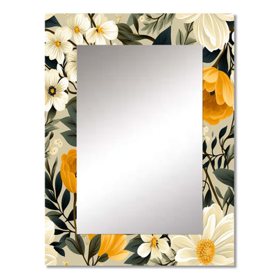 Manon Retro Floral Revival Botanical Pattern - botanical  Mirror, Botanical Decorative Wall Mirror, Printed Metal Art