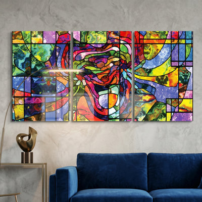 «Vibrant Mosaic», ensemble de 3 pièces d'art mural inspiré du vitrail abstrait