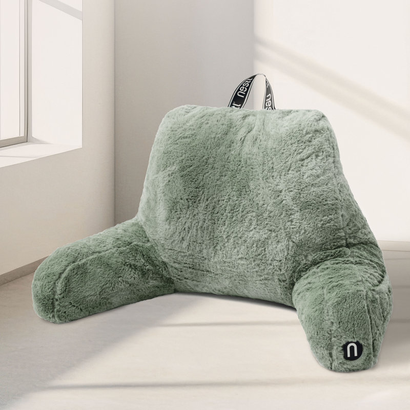 Coussin de dossier en fausse fourrure, Vert sauge