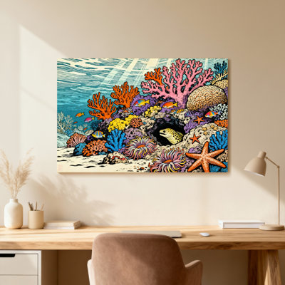 Animal Colorful Coral Reef Underwater Scene With Fish And Starfish
