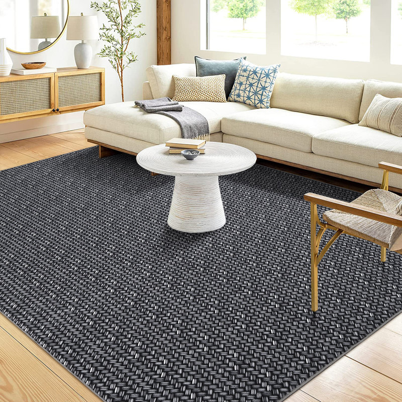 Modern Farmhouse Anti-Slip Area Rug Washable Non-Shedding Braided Print Throw Rug Foldable Low Pile Soft Indoor Accent Rug for Playroom Office Bedroom Living Room