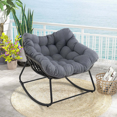 Outdoor Rocking Chair Oversized Patio Pe Wicker Egg Chair Rattan Lounge Chair by Bay Isle Home