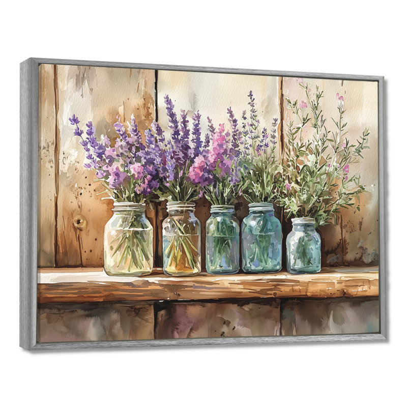 Lavande et bouquet de romarin II - Lavande, art mural, H 12 po x l 20 po, Cadre flottant, Argent argent