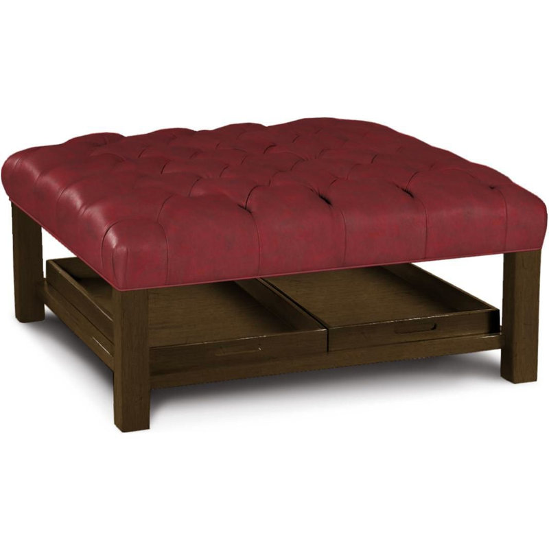 Nixxon Upholstered Ottoman, Burgundy Genuine Leather