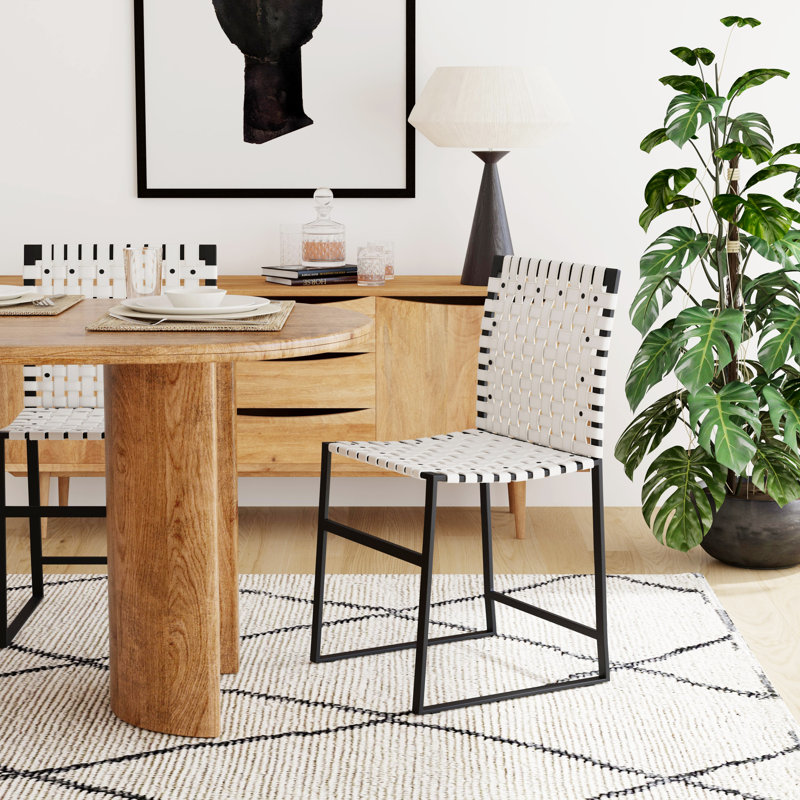 Chaise en cuir véritable Augusta, Blanc / noir