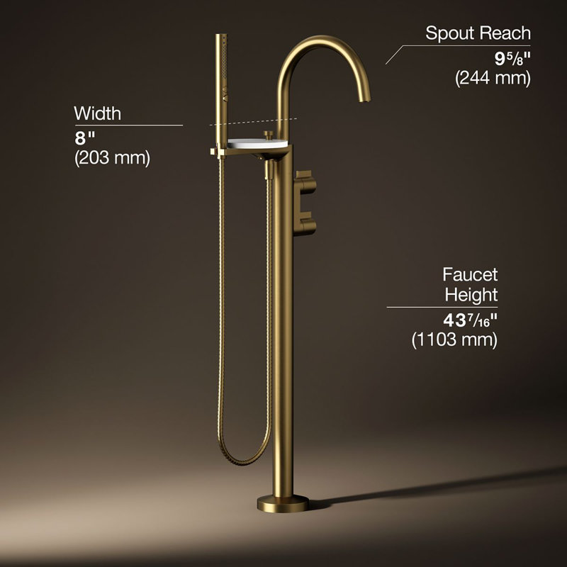 Components Floor-Mount Bath Filler Trim, Vibrant Brushed Moderne Brass, Knob Handle