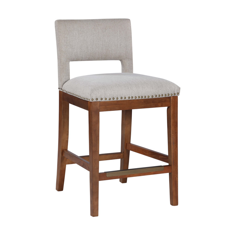 Tabourets de bar rembourrés avec clous et pieds en bois