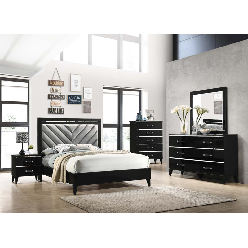 Commode 6 tiroirs Chelsie, finition noire