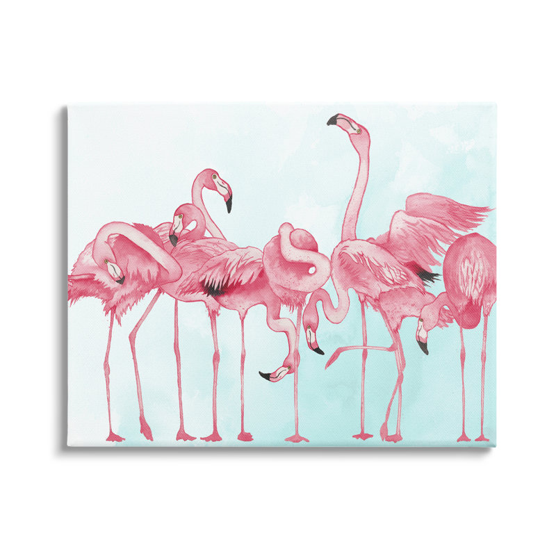 «Bold Pink Flamingo Flock» par Elizabeth Medley, impression sur toile tendue, H 30 po x l 40 po x P 1,5 po