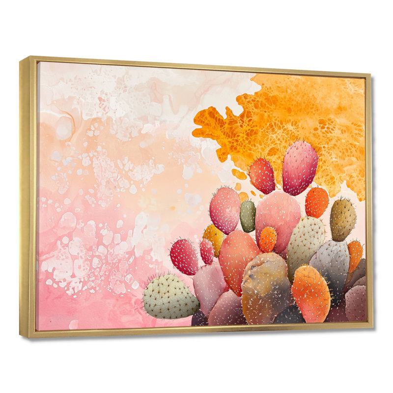 Velours Pulse Of Cactus II - Art mural floral cactus, H 34 po x l 44 po, Impression dans un cadre flottant sans passe-parto